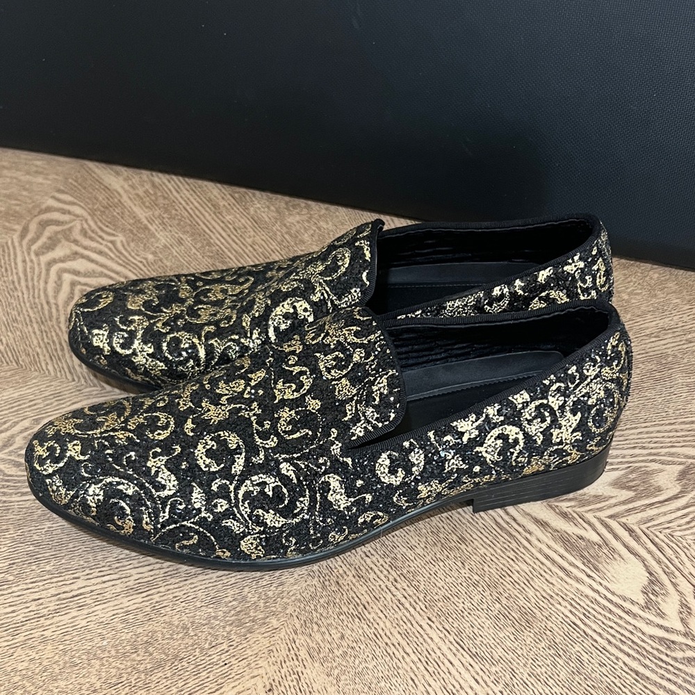 Amalfi Black and Gold Patterned Loafers